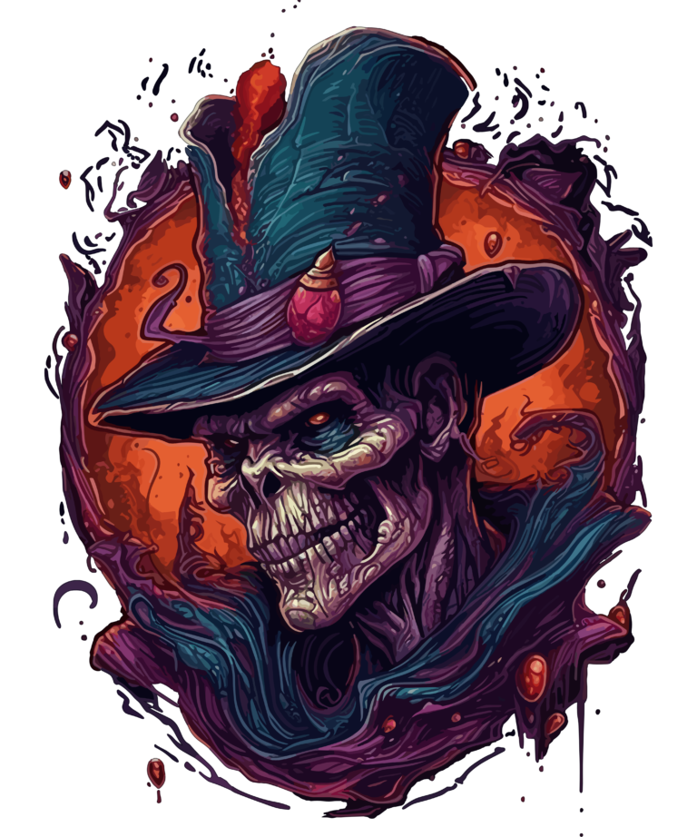 Scary looking old vampire wearing a split top hat.